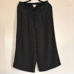 Adrienne Vittadini Wide Leg Cropped Pants Blk/Wht Polka Dots Pull On Sz Medium